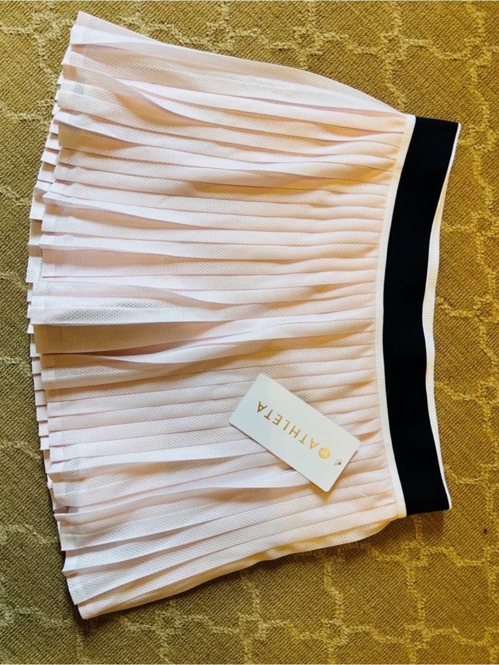 Athleta Pink Pleated Mini Skirt with Black Waistband